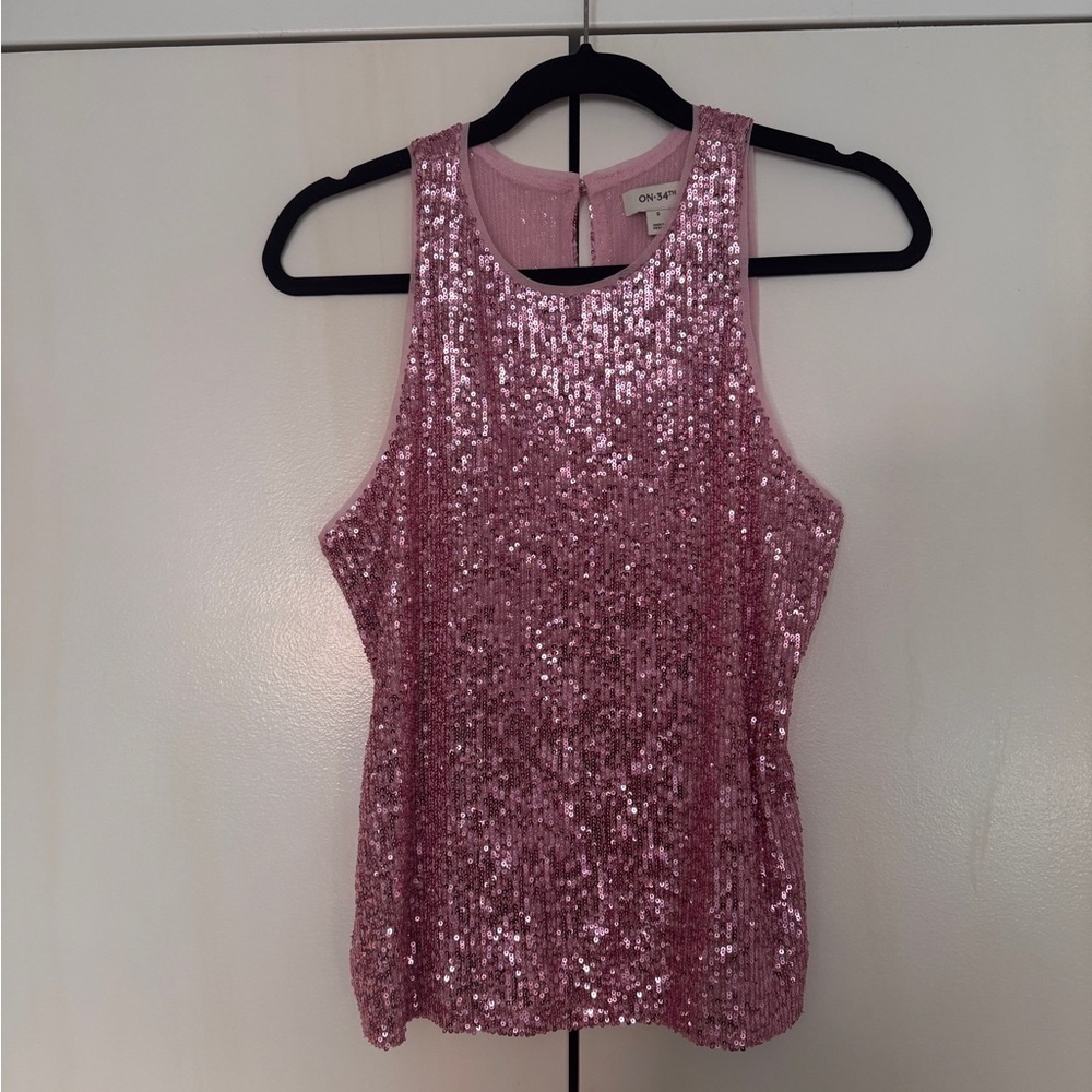 NWOT On 34th Pink Sequin Sleeveless Top